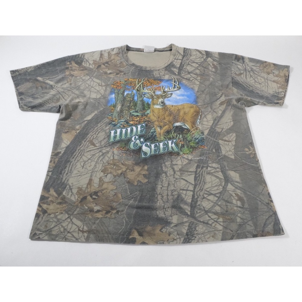 Buck Wear T-Shirt Mens XXL Camo Hide & Seek Deer Vintage 90s RealTree Graphic